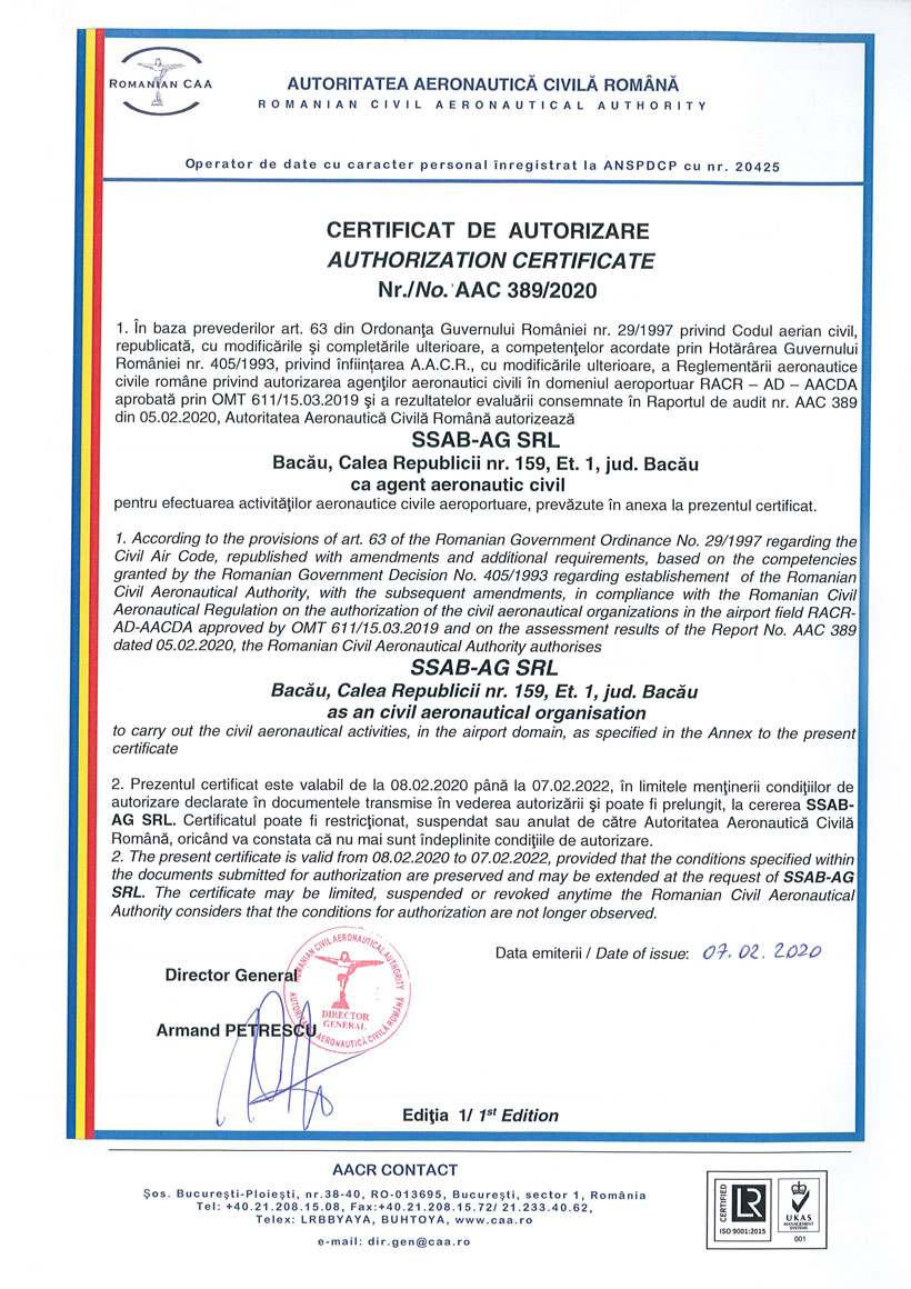 Certificat De Autorizare Agent Aeronautic Civil